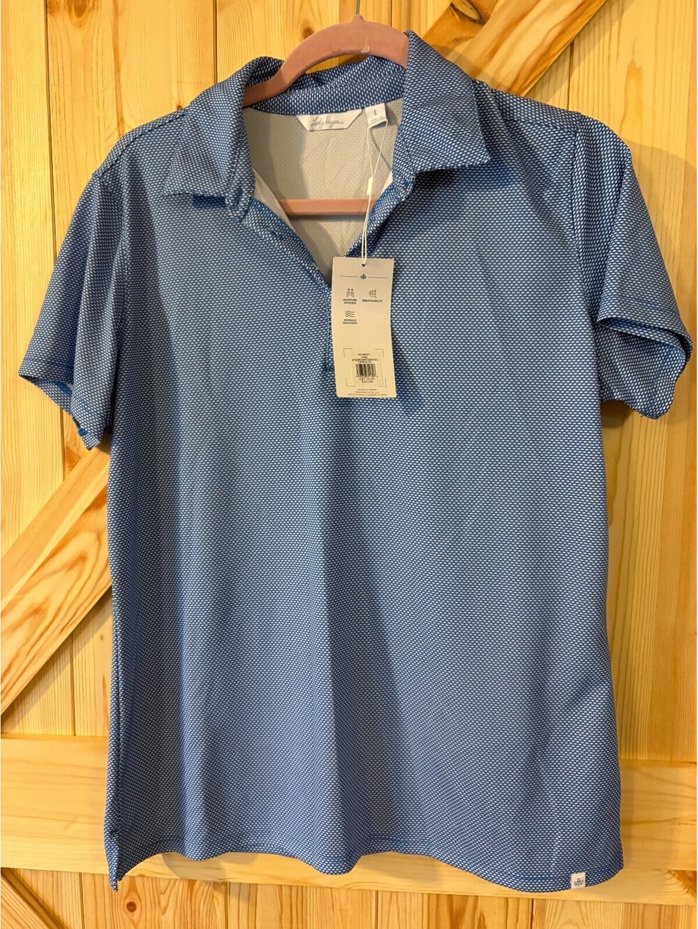 Lady Hagen Women's Jacquard Knit Polo Shirt Size Large Blue NWT